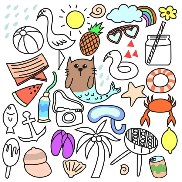 Tangan Digambar Set Musim Panas Grafik Vektor