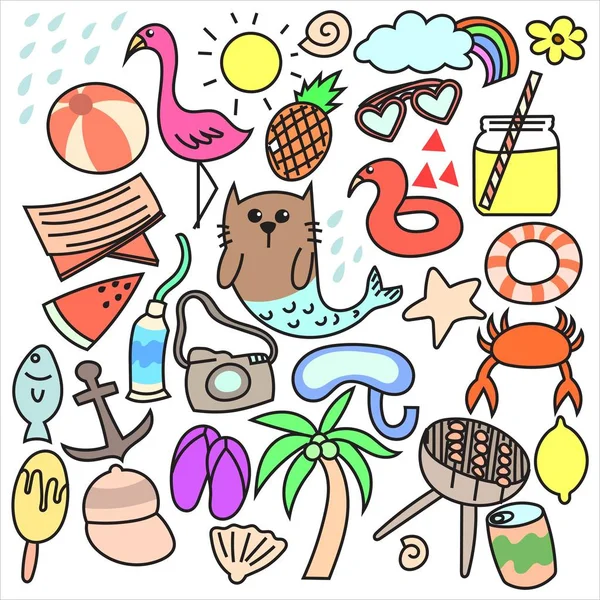 Tangan Digambar Set Musim Panas Stok Vektor