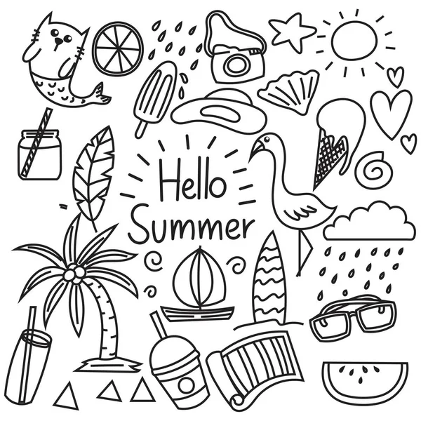 Tangan Digambar Set Musim Panas Stok Vektor Bebas Royalti