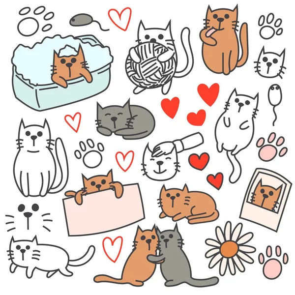 Komik kedi seti, karalamalar, çizim, karikatür