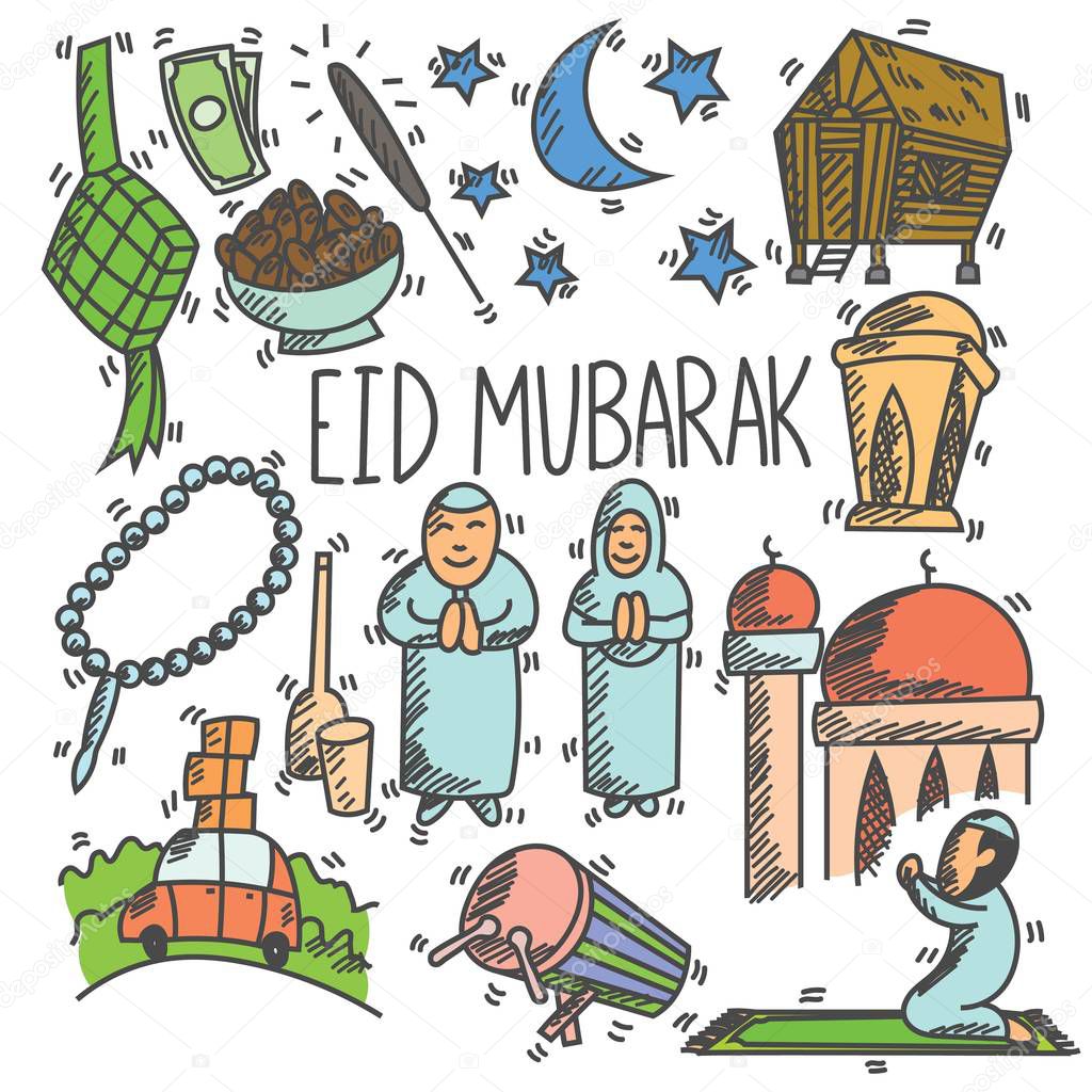Eid mubarak or ramadan doodles, sketch, drawings, cute