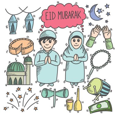 Sevimli bayram mübarek doodle, karikatür, skeç, illüstrasyon