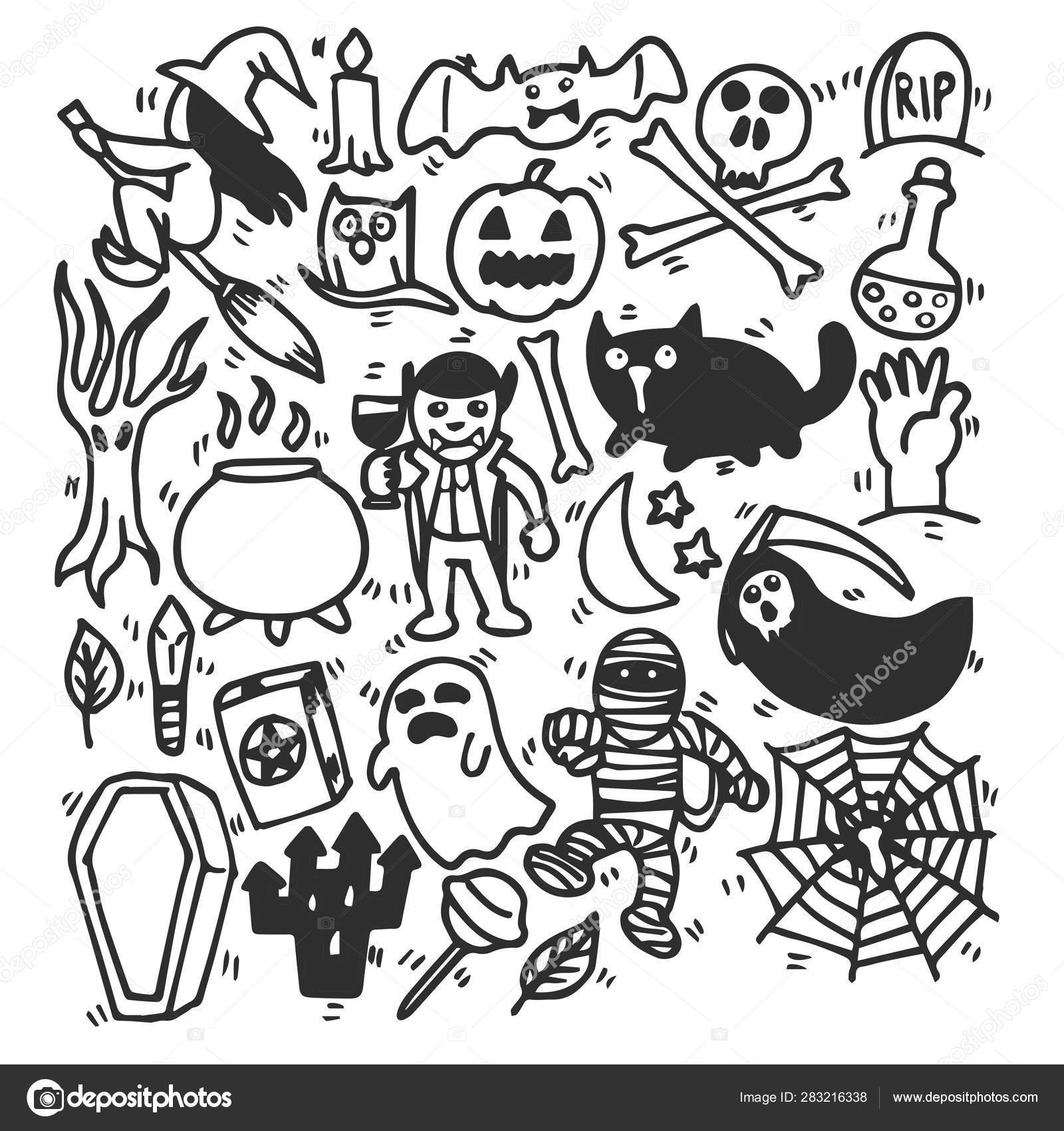 conjunto de doodle de vetor de clipart de halloween. um desenho de