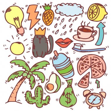 Çeşitli kroki, yaz, karalama, çizim seti