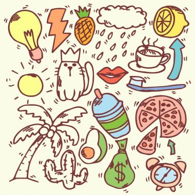 Çeşitli kroki, yaz, karalama, çizim seti