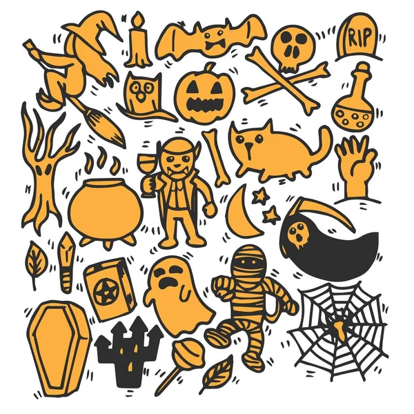 Sevimli cadılar bayramı seti, kroki, karalama, çizim