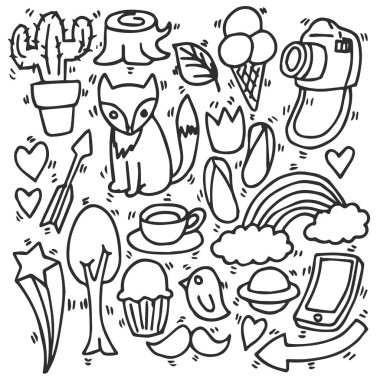 Çeşitli doodle, sevimli, karikatür seti
