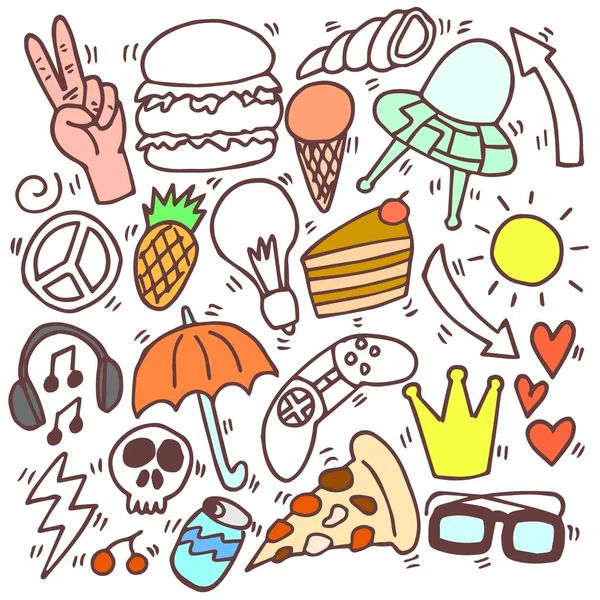 Çeşitli doodle, sevimli, karikatür seti