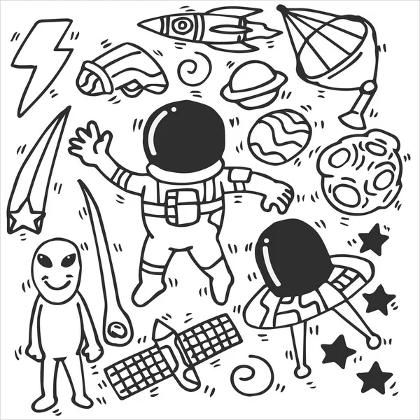 Conjunto Lindo Astronauta Garabato Simple Dibujos Animados — Vector de stock