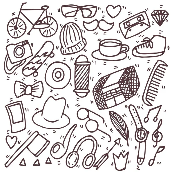 Hipster seti. doodle, el çizilmiş, çizim