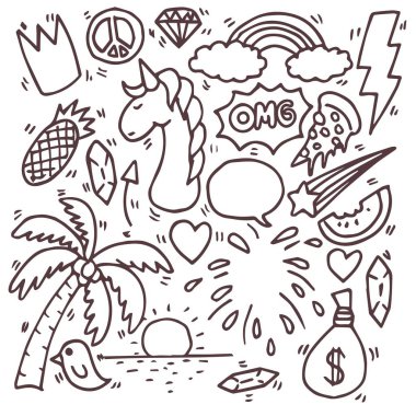 çeşitli karalamalar, kroki, sanat seti 