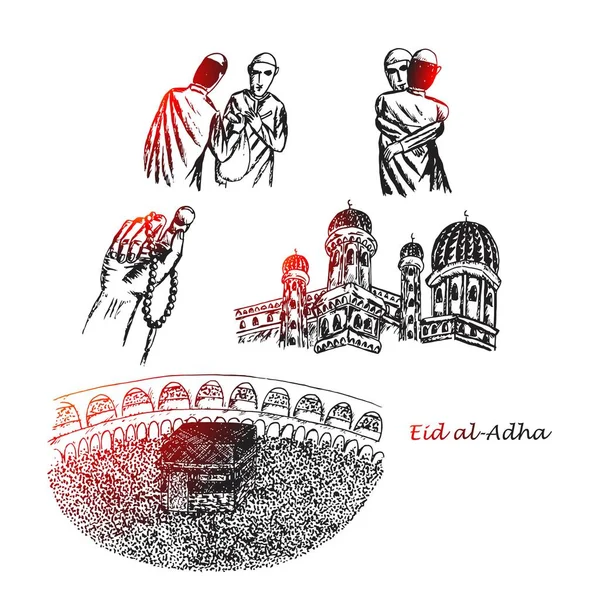Vintage Hand Drawn Eid Adha Eid Mubarak Royalty Free Stock Illustrations