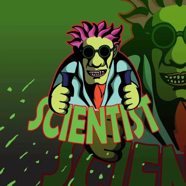 Metin, logo, rozet, illüstrasyon ile deli bilim adamı