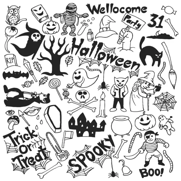 Halloween Disegnato Mano Scarabocchio Set Idee — Vettoriale Stock