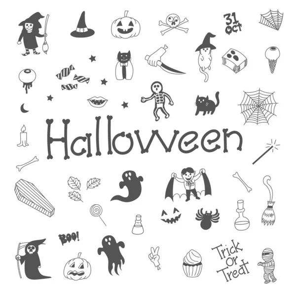 Halloween Doodle Schwarz Und Weiß — Stockvektor