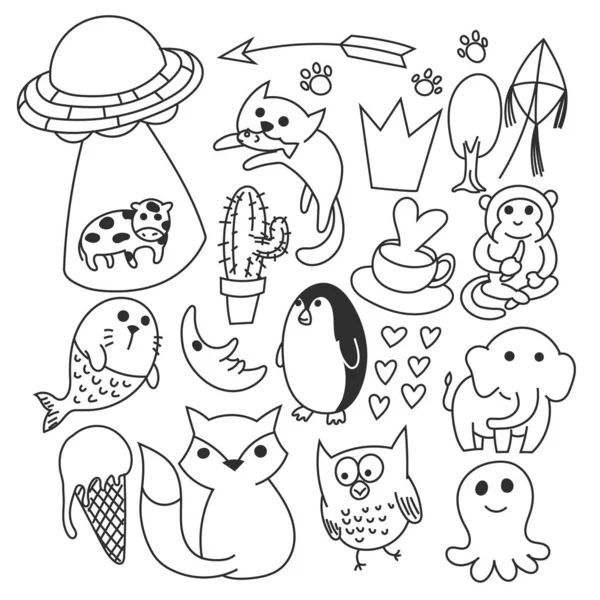 Çeşitli karalamalar, şirin, siyah ve beyaz