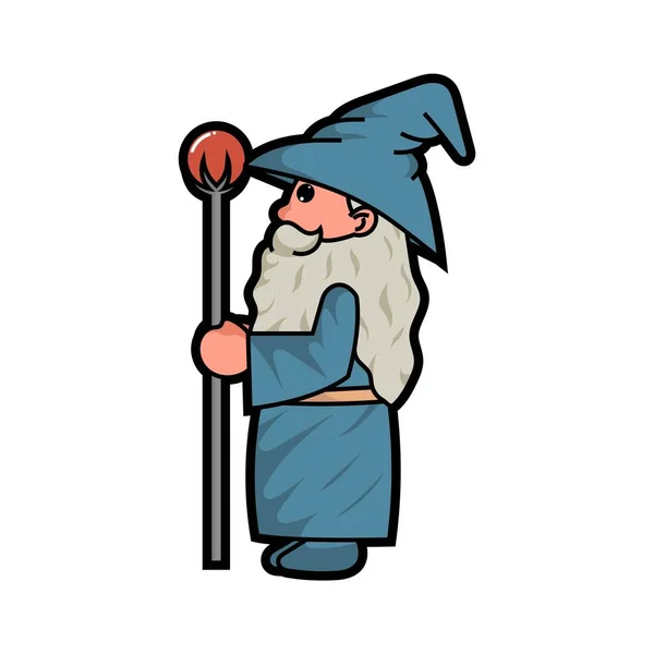 Cute Blue Wizard Magic Staff — Stock Vector