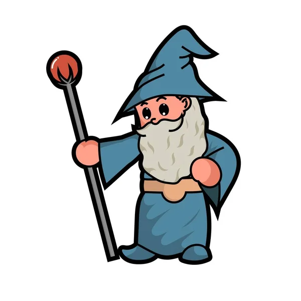 Cute Blue Wizard Magic Staff — Stock Vector