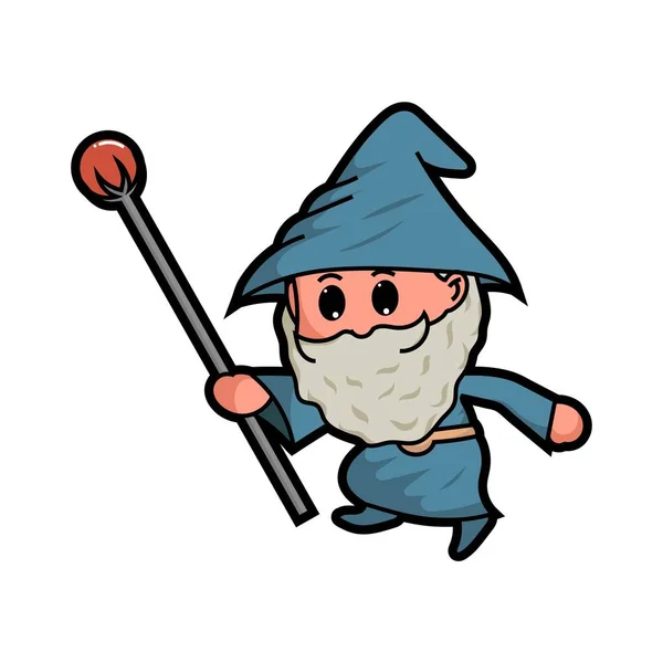 Cute Blue Wizard Magic Staff — Stock Vector