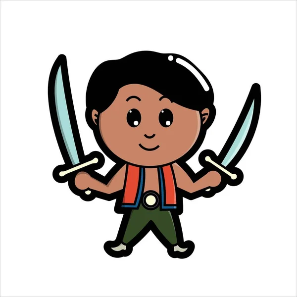 Cute Persian Heroes Mystery Sword Good Sticker Cartoon Print Shirt — Stock Vector