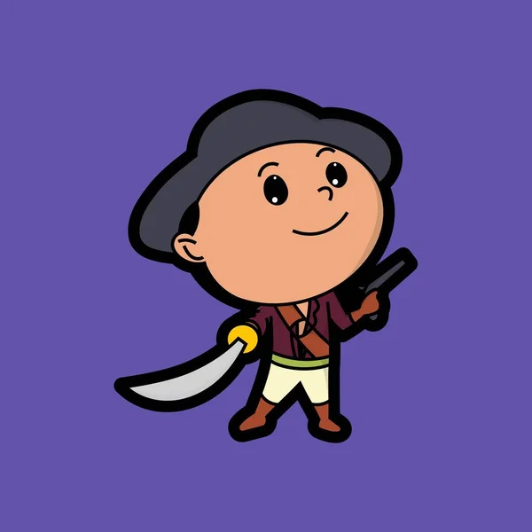 可爱的海盗领主在玩剑 非常适合万圣节服装 T恤设计 孩子气 — 图库矢量图片
