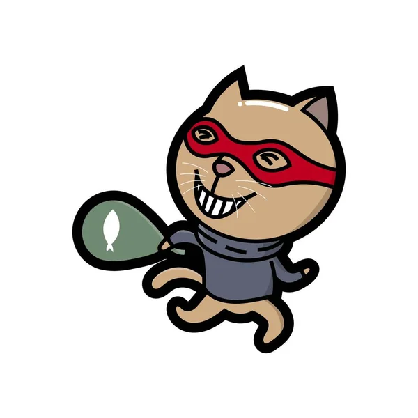 Bu yaramaz kedi bir suç düşünüyor, yan tarafta balık çalıyor, çok zeki, mahkum kedi, şehrin en çok aranan kedisi, çıkartmalar, karalamalar, karikatürler, tişört tasarımı, çocukça