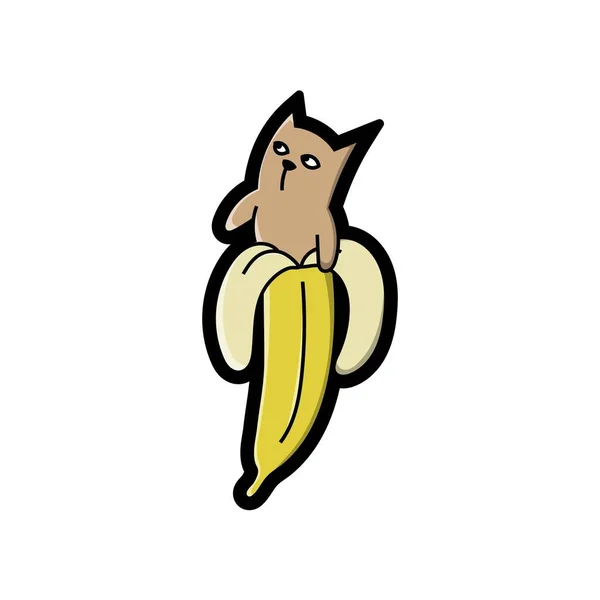 Carino Gatto Mezza Banana Buono Adesivi Shirt Design Disegno Arte — Vettoriale Stock