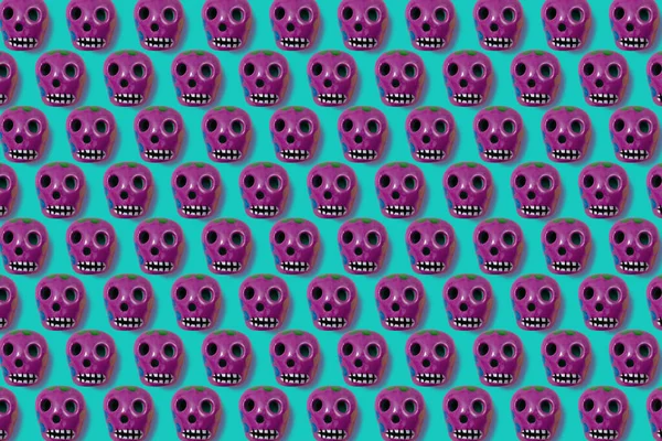 Textuur van schedels en kleurrijke handgemaakte schedels van de dag van de dode traditie in Mexico — Stockfoto