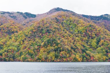 Lake Chuzenji Nikko şehir yukarıdaki dağlarda doğal bir göldür. Mount Nantai, kimin Erüpsiyonu aşağıda, böylece yaklaşık 20.000 yıl önce göl Chuzenji oluşturma Vadisi bloke Nikko'nın kutsal yanardağ eteklerinde yer alır. Bu fotoğraf
