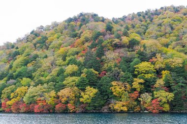 Lake Chuzenji Nikko şehir yukarıdaki dağlarda doğal bir göldür. Mount Nantai, kimin Erüpsiyonu aşağıda, böylece yaklaşık 20.000 yıl önce göl Chuzenji oluşturma Vadisi bloke Nikko'nın kutsal yanardağ eteklerinde yer alır. Bu fotoğraf