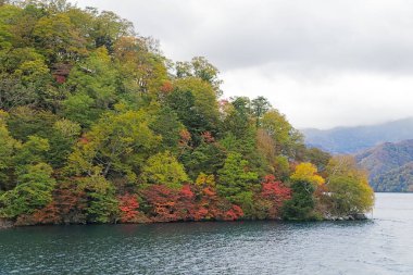 Lake Chuzenji Nikko şehir yukarıdaki dağlarda doğal bir göldür. Mount Nantai, kimin Erüpsiyonu aşağıda, böylece yaklaşık 20.000 yıl önce göl Chuzenji oluşturma Vadisi bloke Nikko'nın kutsal yanardağ eteklerinde yer alır. Bu fotoğraf