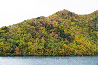 Lake Chuzenji Nikko şehir yukarıdaki dağlarda doğal bir göldür. Mount Nantai, kimin Erüpsiyonu aşağıda, böylece yaklaşık 20.000 yıl önce göl Chuzenji oluşturma Vadisi bloke Nikko'nın kutsal yanardağ eteklerinde yer alır. Bu fotoğraf