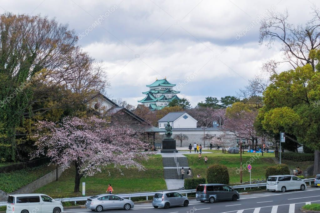 Nagoya castle with sakura blooming