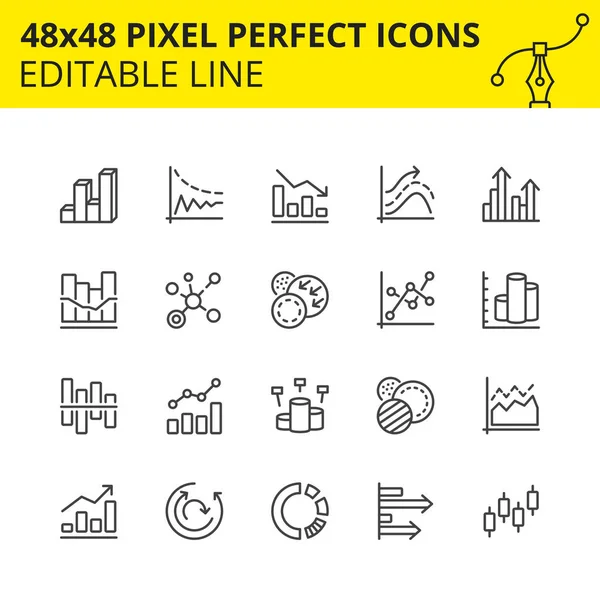 Basit grafik seti, pasta diyagramı, bar grafikleri ve grafik çizgi simgeleri. İstatistik, veri bilimi, matematik, ekonomi ve piyasa gibi birçok alanda verileri temsil etmek için yaygın olarak kullanılabilir. 48x48 Piksel mükemmel simge, düzenlenebilir felç. Vektör.