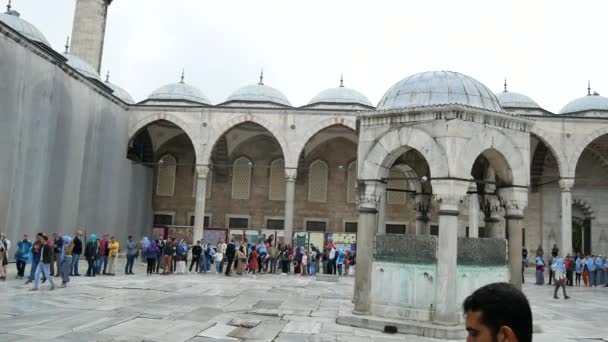 イスタンブール トルコ 2018 はブルーモスクの入口にキュー行の中庭に立っています — ストック動画