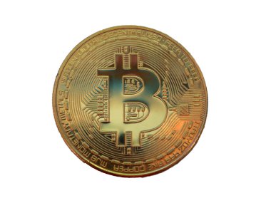 Altın bitcoin beyaz arka plan üzerinde izole closeup