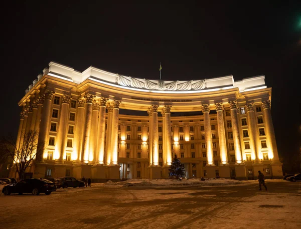 Kyiw Ukraine Dezember 2018 Nacht Freien Horizontales Standbild Des Außenministeriums — Stockfoto