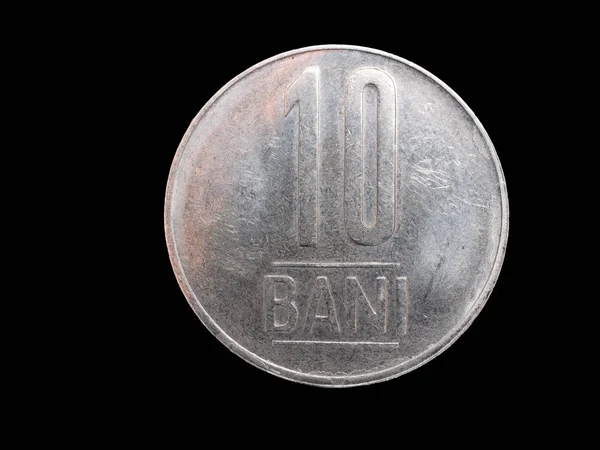Makro Closeup Yüzü Bir Romen Jeton Bani Para Siyah Arka — Stok fotoğraf