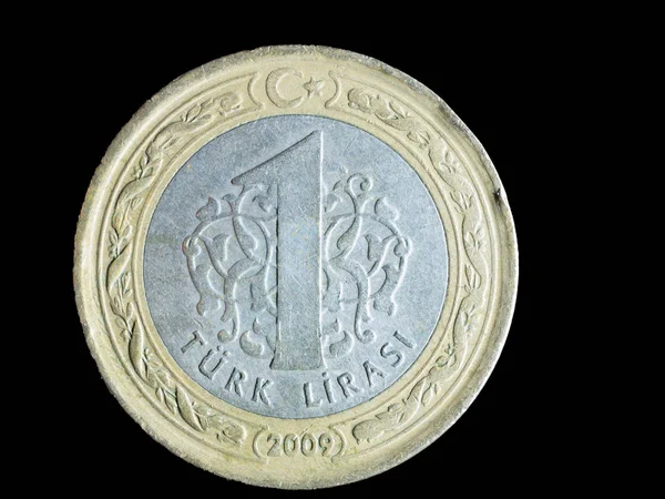 Macro Closeup Front Side One Turkish Coin Lira Money Black — Stock Fotó