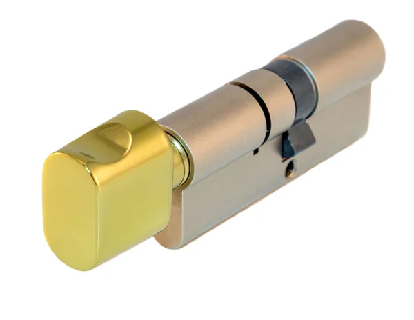 Kapı kilit silindir kilitli konum izole kesme beyaz zemin üzerine başparmak düğmesi ile