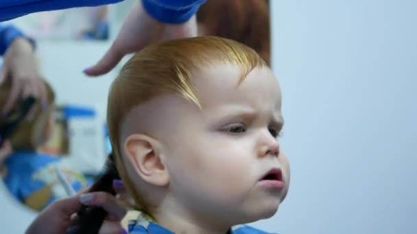 Bored Cute Little Year Old Boy Yawn While Making Haircut — Stock Video