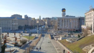 Kiev, Ukrayna - 13 Mart 2019: Geniş açı görüntüleri başkenti Kiev Ukrayna - Bitirim, bağımsızlık Meydanı Maidan Nezalezhnosti ana merkezi kare