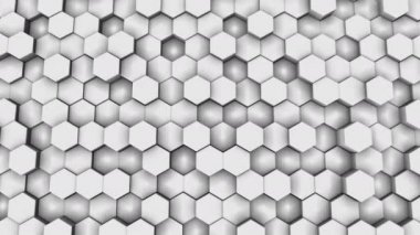 petek ızgarasının dikey duvarı. geometrik desen her altıgen parçası yukarı ve aşağı rasgele hareket eder. iş veya ekran koruyucusu için siyah beyaz soyut arka plan döngülü 4k 3D render