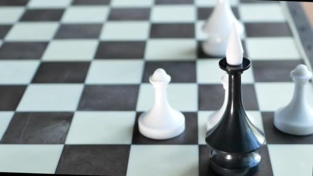 Conceptual Video Surrended Black King Approach White Pawns Footage — Stock Video