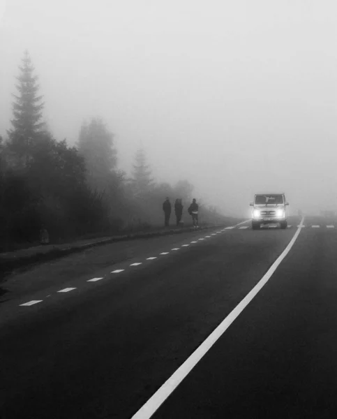 Misty Road Way Carpathians — Stock Photo, Image