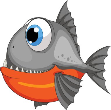 Beyaz arka planda izole edilmiş bir karikatür piranha balığı.