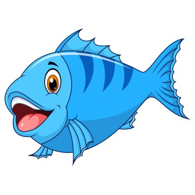 Beyaz arka planda izole edilmiş şirin balık çizgi filmi.