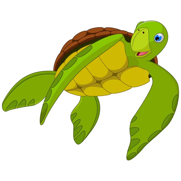 Leuke Zee Schildpad Cartoon Met Witte Achtergrond — Stockvector
