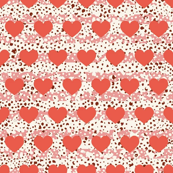 Valentine Abstract Seamless Pattern Red Hearts Stripes Wrapping Paper Seamless — Stock Vector