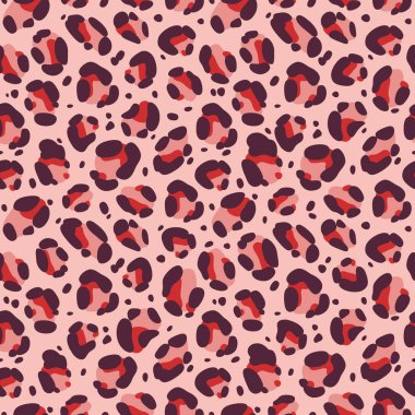 Leopar desensiz. Hayvan parmak izi geçmişi. Kumaş dokusu soyut pembe vektör arkaplanı. 